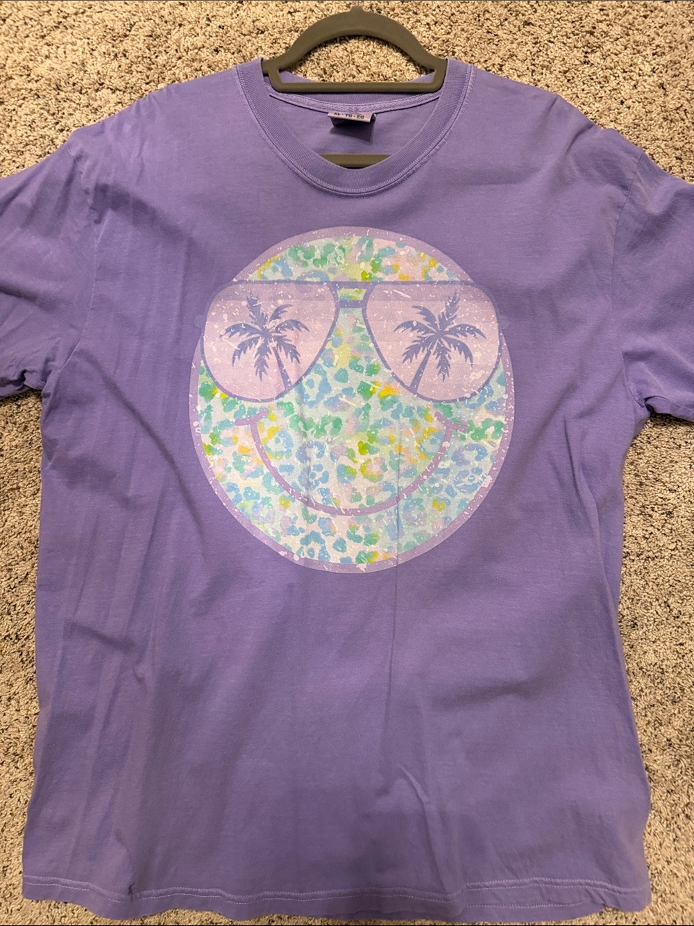 WomensPurple Graphic Smile Tee with Palm Sunglasses